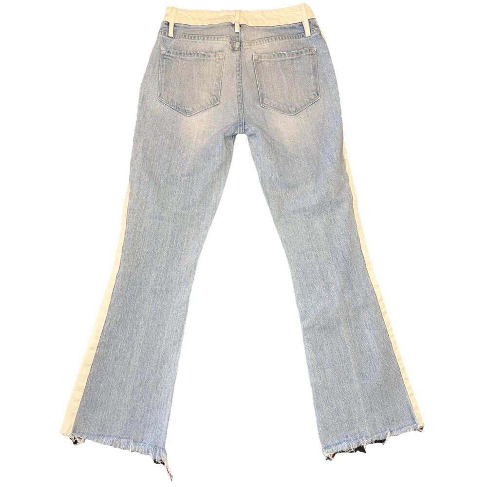 FRAME Le Crop Mini Boot Jeans Womens 24 Blue White Stripe Raw Hem Flare Cropped - Picture 10 of 16